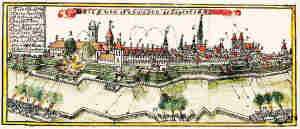 Brieg von Schweden belagert 1642 - Miasto, widok ogólny od Odry